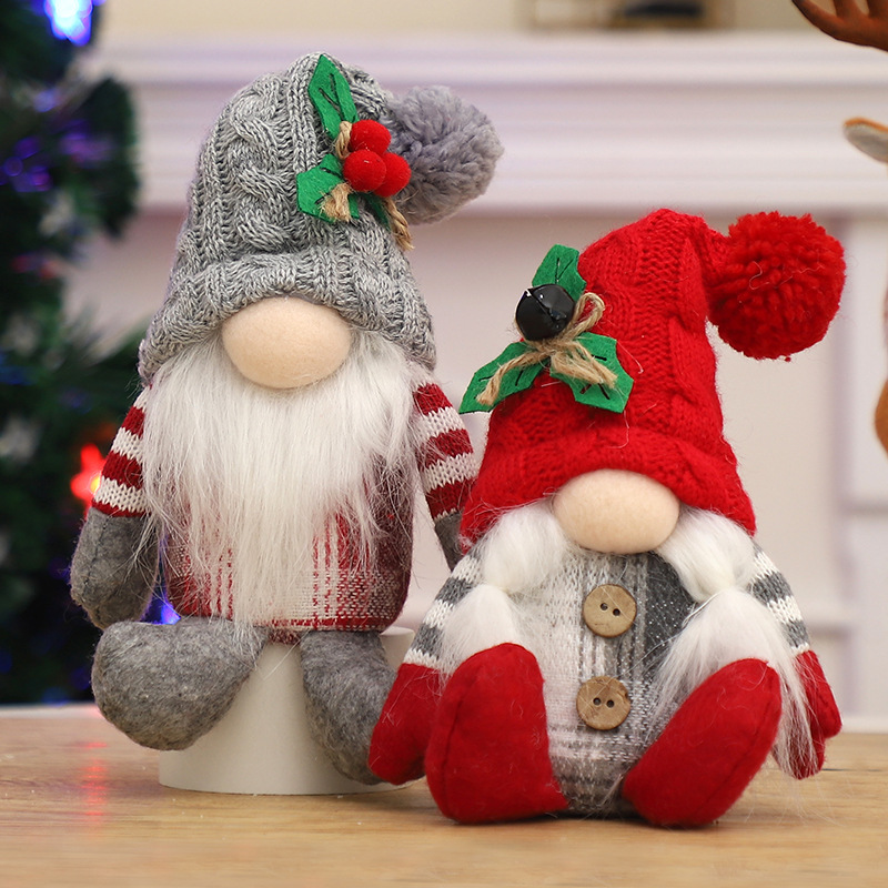 Santa Hat Plush - 2Pcs Christmas Faceless Gnome Doll Knitted